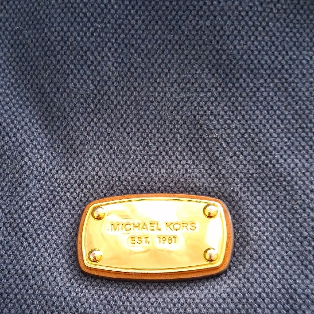Michael Kors Navy Blue Shoulder Bag with Gold Accents